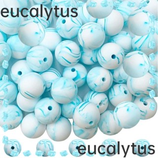 Eucalytus1 ลูกปัดยางซิลิโคน ทรงกลม สีขาว สีฟ้า สําหรับทําสร้อยคอ งานฝีมือ DIY