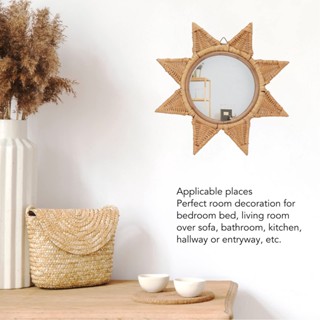 Rattan Wall Mirror 8 Pointed Star Shape Decorative Woven for Home Party Decoration