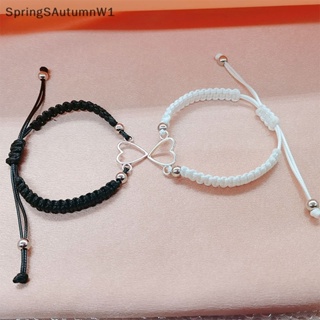 [SpringSAutumnW] สร้อยข้อมือ เชือกปรับได้ จี้รูปหัวใจ เครื่องประดับคู่รัก ของขวัญ สําหรับผู้หญิง และผู้ชาย [TH]