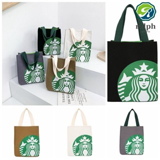 Ralph Starbucks กระเป๋าผ้าแคนวาส พิมพ์ลาย สไตล์เกาหลี สําหรับใส่กล่องอาหารกลางวัน กลางแจ้ง