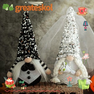 Greateskol ตุ๊กตาเจ้าบ่าว เจ้าสาว และเจ้าบ่าว แบบผ้า ไร้หน้า สีดํา และสีขาว สําหรับตกแต่งงานแต่งงาน 2 ชิ้น