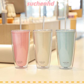 Suchenhd ขวดน้ําดื่ม สองชั้น ความจุขนาดใหญ่ 750 มล. สีพื้น สําหรับบ้าน ออฟฟิศ โรงเรียน