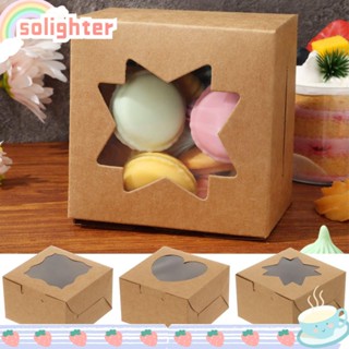 Solighter กล่องเบเกอรี่ รูปหัวใจ ดาว พร้อมหน้าต่าง ทนทาน สําหรับใส่พาย คุกกี้ ขนม 10 ชิ้น