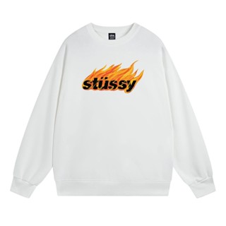 Stussy - เสื้อกันหนาว คอกลม พิมพ์ลายโลโก้เปลวไฟ สไตล์แฟชั่น อเนกประสงค์ นําเข้า ไม่เคยล้างออก สําหรับผู้ชาย และผู้หญิง