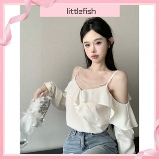 [Littlefish] เสื้อเชิ้ตสายเดี่ยว ผ้าซาติน คอเดียว เข้ารูป ขนาดใหญ่ แฟชั่นฤดูใบไม้ผลิ และฤดูใบไม้ร่วง สําหรับผู้หญิง