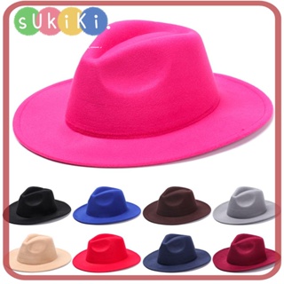 Sukiki Fedora หมวกปีกกว้าง ผ้าวูล สไตล์วินเทจ แฟชั่นฤดูใบไม้ร่วง ฤดูหนาว สําหรับเต้นรํา ปาร์ตี้คาวบอย