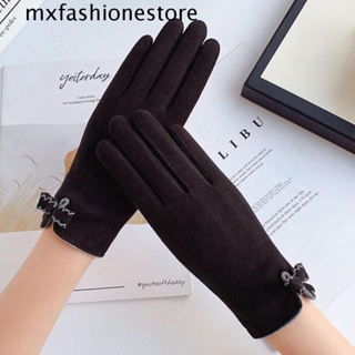 Mxfashione ถุงมือ แบบเต็มนิ้ว ประดับโบว์ ให้ความอบอุ่น สีพื้น แฟชั่นฤดูหนาว สําหรับนักเรียนหญิง