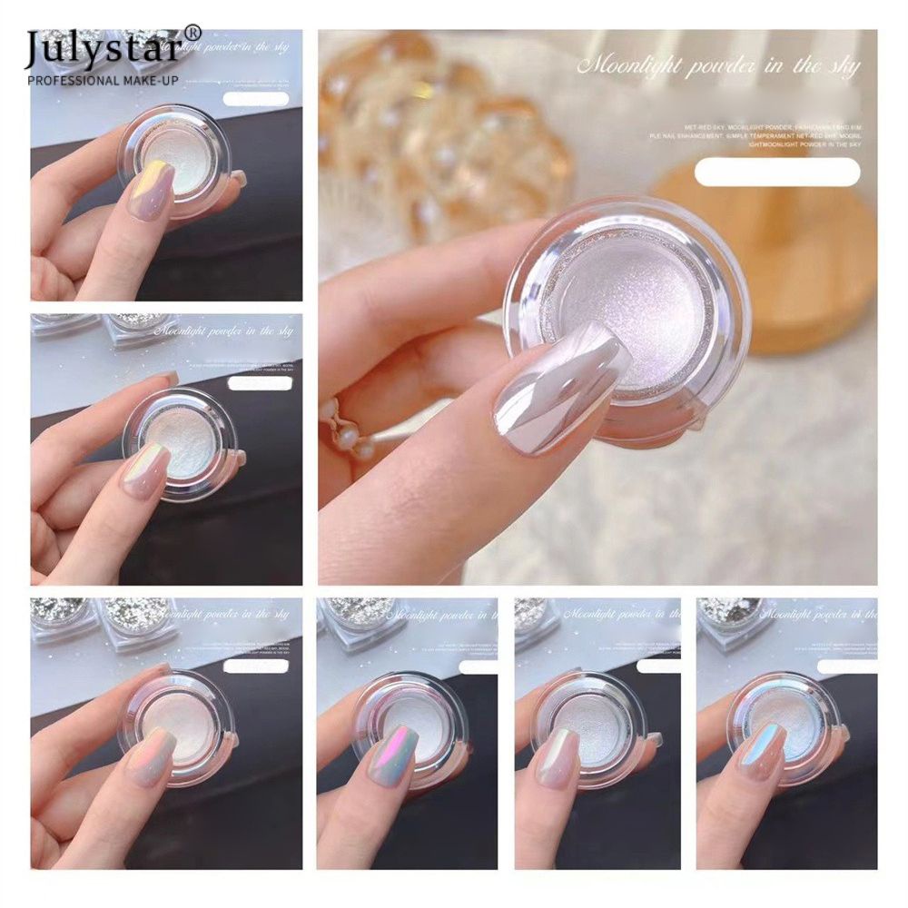 JULYSTAR 1 กล่อง Nail Art Glitter ผงเมทัลลิคผงเงิน METALLIC Effect เล็บ Glitter เล็บทอง Moonshine ผงเล็บ Art Glitter ผงเล็บเครื่องมือ