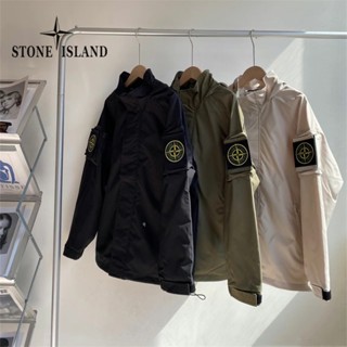 Stone Island ของแท้ 100% เสื้อแจ็กเก็ตกันลม มีซิป กันน้ํา เหมาะกับใส่กลางแจ้ง สําหรับผู้ชาย และผู้หญิง