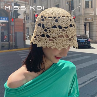 Misskoi [พร้อมส่ง] หมวกฟางกันแดด แบบสั้น พับได้ แฟชั่นฤดูร้อน สําหรับผู้หญิง