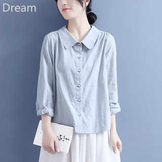 Artistic retro cotton and linen shirt loose long sleeve top for women