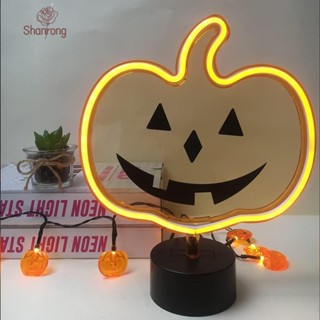 Shanrong ฟักทองฮาโลวีน halloween ป้ายไฟนีออน LED USB หรือใช้แบตเตอรี่ ทนทาน สําหรับตกแต่งปาร์ตี้ฮาโลวีน