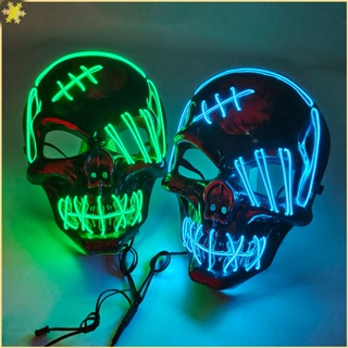 [LBE] สยองขวัญฮาโลวีน LED Skull Mask Glowing PARTY Mask Luminous Neon Light Masque Masquerade คอสเพลย์