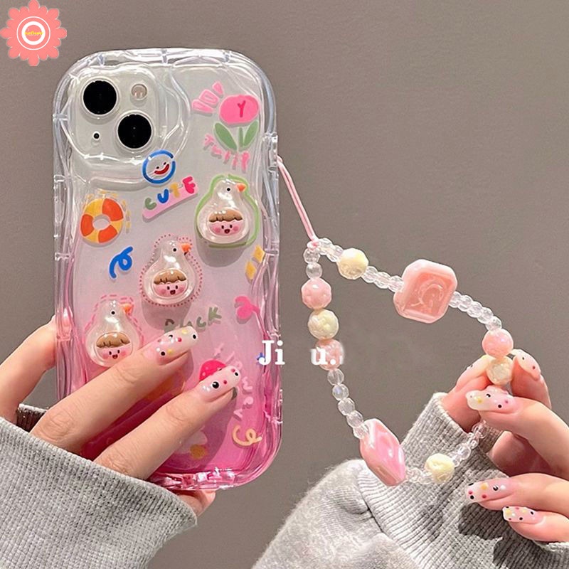 เคสโทรศัพท์มือถือ ขอบโค้ง ลายการ์ตูน Dcuks น่ารัก 3D ไล่โทนสีชมพู พร้อมสายคล้องมือ สําหรับ Realme C67 C51 C53 C55 C25 C25Y C21 C33 C31 C25s C11 C30 C15 C35 C12 C21Y C17 C3 6i 9i 5 7i 5i 5s C20 C1