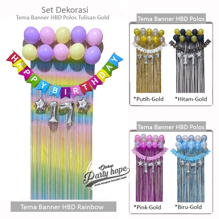 แพ็คเกจตกแต่ง HBD แบนเนอร์ธรรมดา / ตกแต่ง HBD หรูหราเรียบง่าย / ชุดตกแต่งวันเกิด