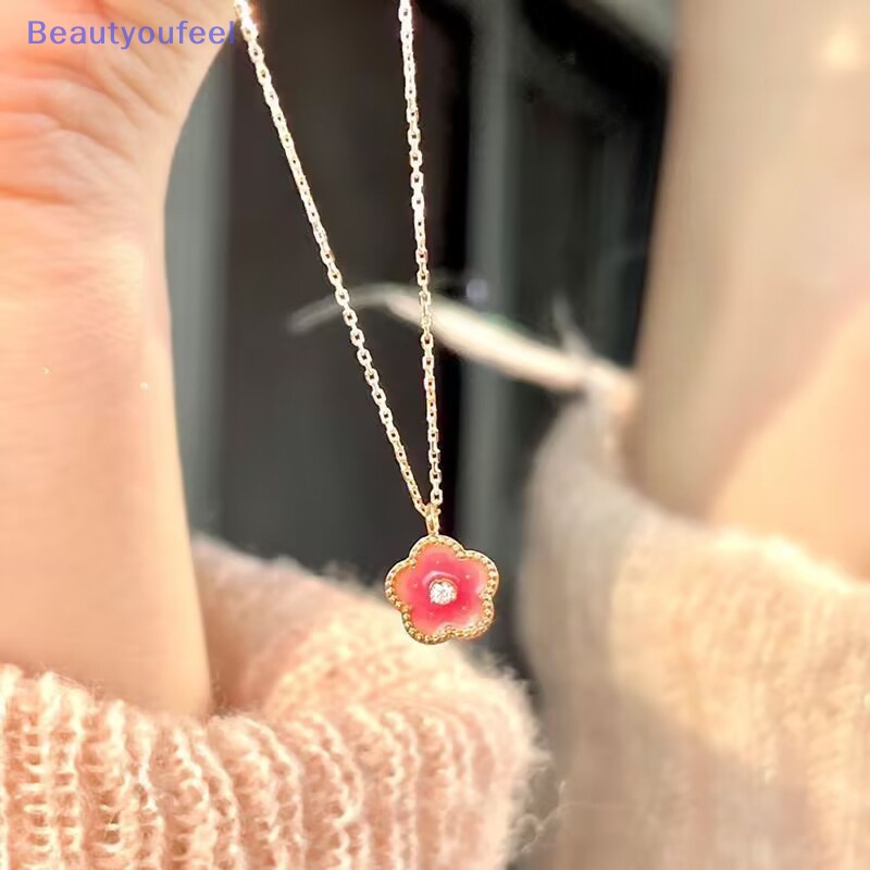 [Beautyoufeel] สร้อยคอโซ่ จี้ดอกไม้ สีชมพู ประดับเพทาย น่ารัก แวววาว เครื่องประดับแฟชั่น สําหรับผู้หญิง