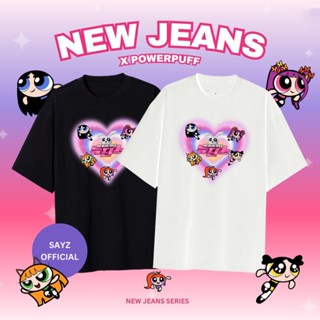 ขายร้อน  NewJeans x PowerpuffHeart ver Bunny Tokki Bunnies Super shy Album Haerin Hanni Min เสื้อยืดลำลอง