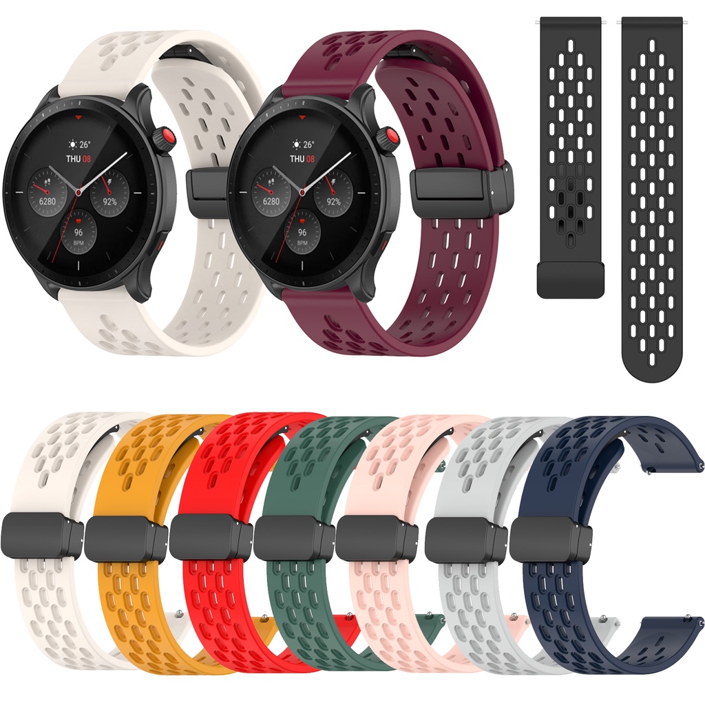 ซิลิโคนหัวเข็มขัดแม่เหล็กสําหรับ Huami Amazfit GTS2 GTS4 Mini GTS3 GTS2e Neo GTS 2 3 4 2e Active2 Active Active3 พรีเมี่ยมสีลูกกวาดนาฬิกาสร้อยข้อมือ