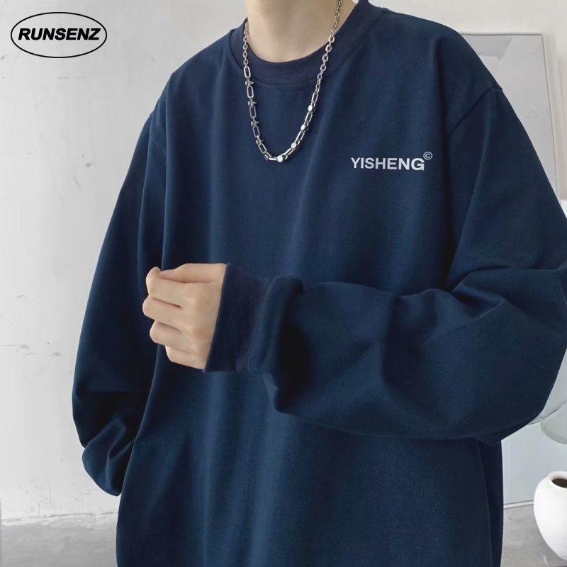เสื้อยืดแขนยาวลําลอง คอกลม ทรงหลวม ขนาดใหญ่ สไตล์เกาหลี สําหรับผู้ชาย ไซซ์ M - 8XL