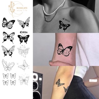 Roselife สติกเกอร์รอยสักชั่วคราว ลายผีเสื้อ โบว์ สีดํา กันน้…