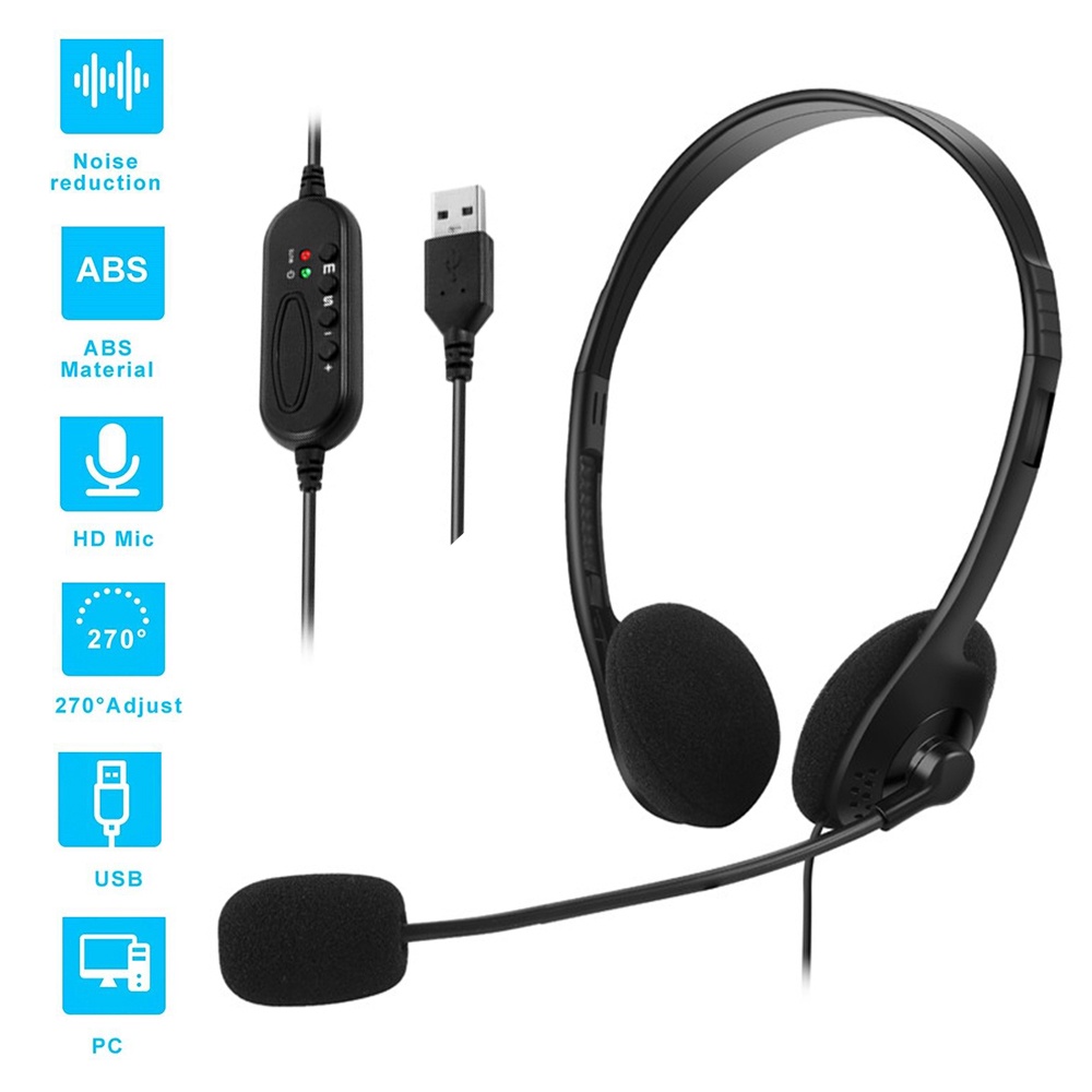 ชุดหูฟังไมโครโฟนตัดเสียงรบกวน แบบมีสาย USB พร้อมไมโครโฟน สําหรับ PC แล็ปท็อป คอมพิวเตอร์