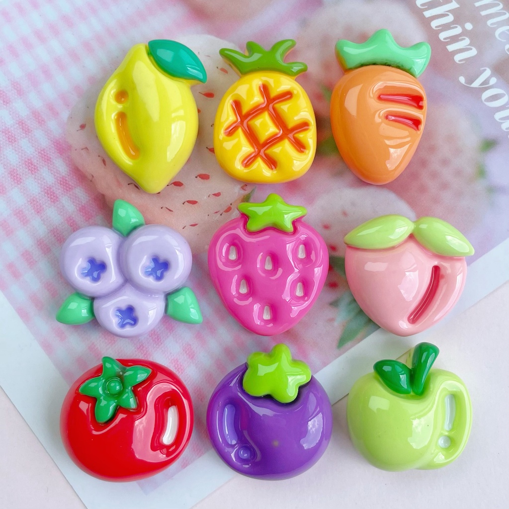 10 ชิ้น / เซต น่ารัก ผัก ผลไม้ เรซิ่น ด้านหลังแบน เคสโทรศัพท์ วัสดุตกแต่ง รองเท้า เสน่ห์ DIY กิ๊บติดผม อุปกรณ์เครื่องประดับ