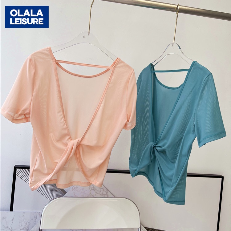 OLALA LEISURE ใหม่ เสื้อยืดคอกลม ผ้าตาข่าย ระบายอากาศ แห้งเร็ว สวยงาม สําหรับเล่นกีฬา