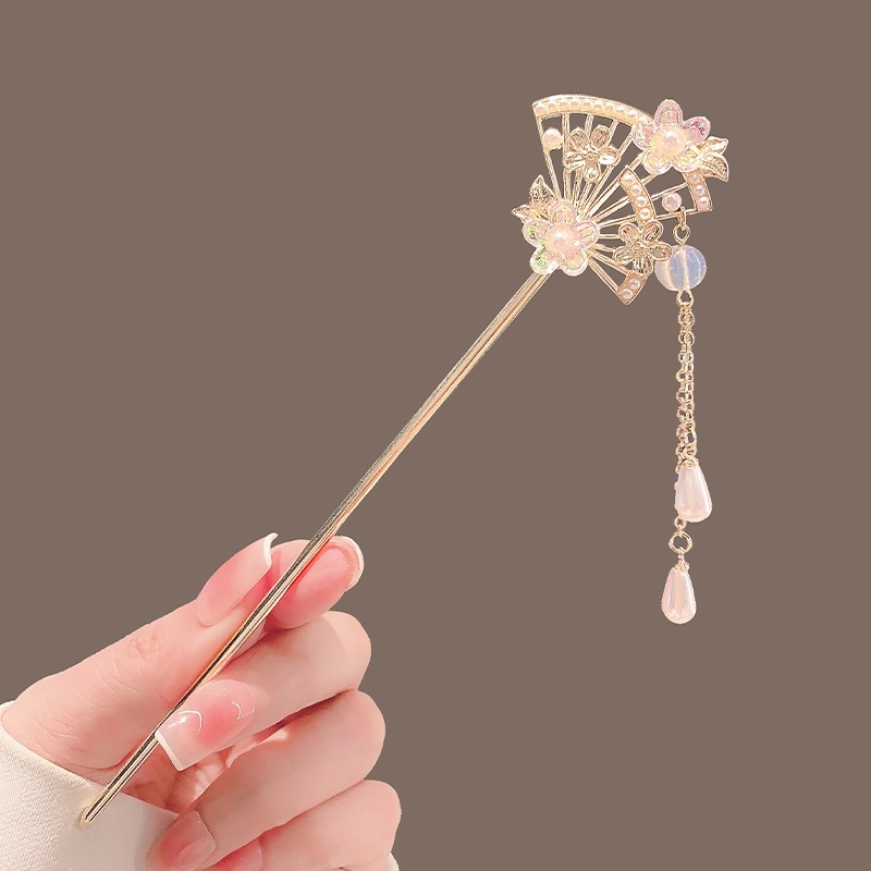 กิ๊บติดผม รูปพัด ดอกไม้ สไตล์จีน แฟชั่นฮั่นฝู สําหรับผู้หญิง - รูปที่ 2