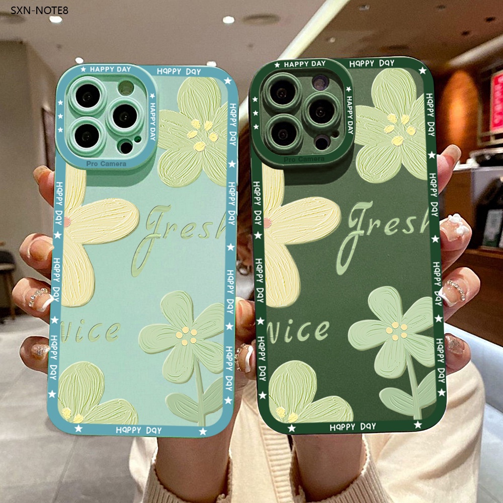 เข้ากันได้กับ Samsung Galaxy Note 8 9 10 20 Lite Plus เคสซัมซุง สำหรับ Case Shockproof Silicone Green Flower Petal เคสโทรศัพท์ Angel Eyes