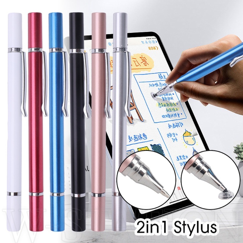 2-in-1 ปากกาสไตลัส หน้าจอสัมผัส แท็บเล็ต / ปากกาสไตลัส พลาสติก หัวคู่ สากล / ปากกาเขียนด้วยลายมืออิเล็กทรอนิกส์ สําหรับโทรศัพท์มือถือและแท็บเล็ต / 3C อุปกรณ์เสริม