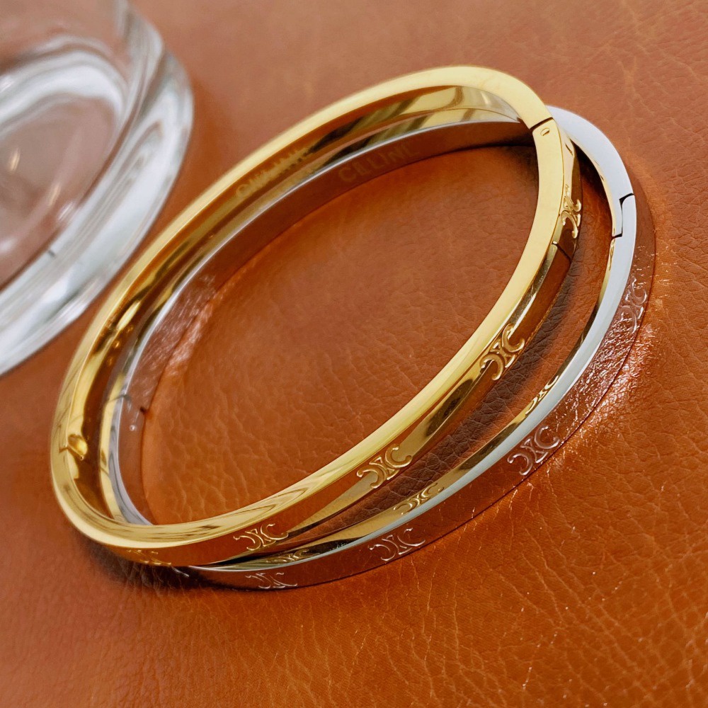 18k Gold Glossy C Letter สร ้ อยข ้ อมือเหล ็ กไทเทเนียมแฟชั ่ นสแตนเลสสร ้ อยข ้ อมือชุบทอง