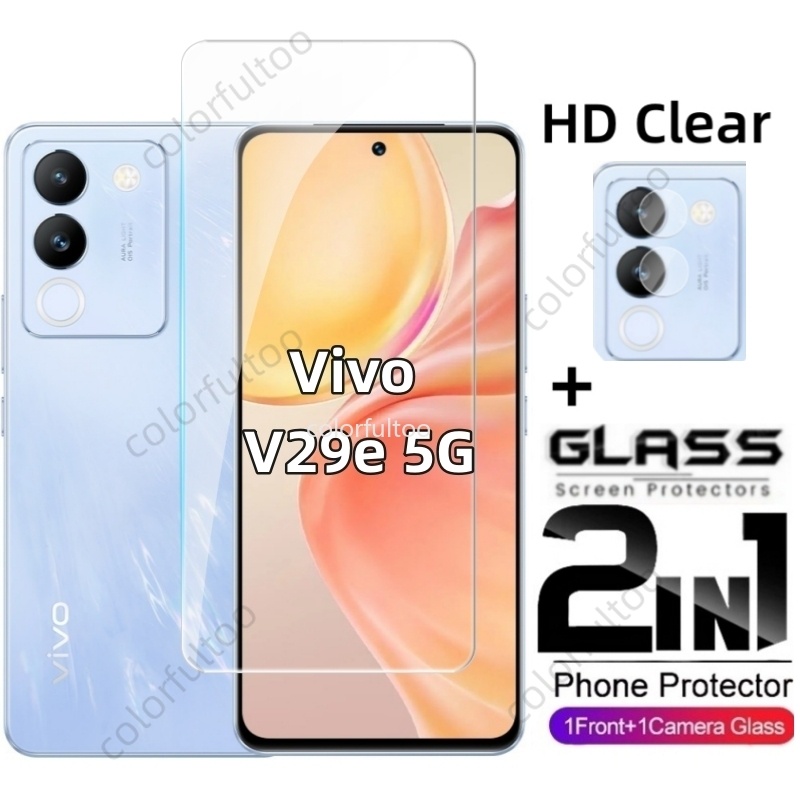 2in1 ฟิล์มกระจกนิรภัยกันรอยหน้าจอ 9H HD ป้องกันเลนส์กล้อง ด้านหลัง สําหรับ Vivo V29e 5G Vivo V29e V 29E VivoV29e 2023