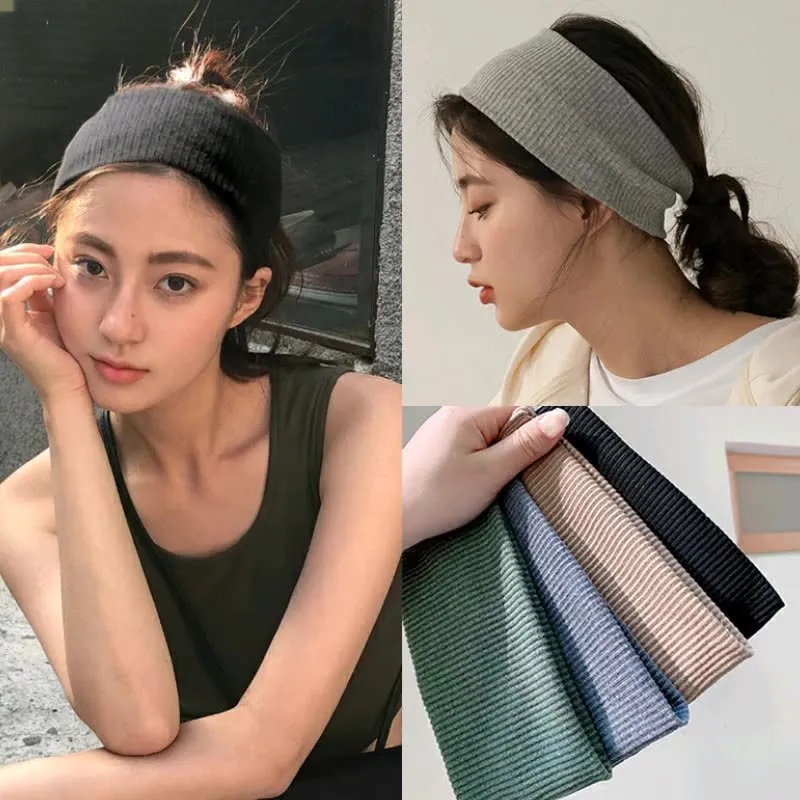 ที่คาดผม ผ้าฝ้ายถัก แบบนิ่ม สไตล์เกาหลี สําหรับผู้หญิง ใส่เล่นกีฬา ขี่จักรยาน โยคะ