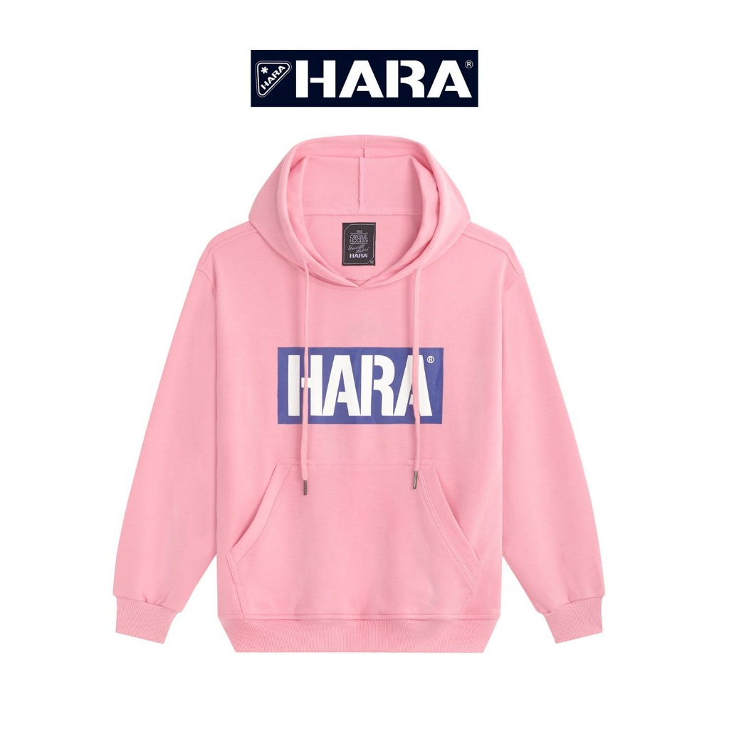 [ส่งฟรี] Hara ฮาร่า ของแท้ เสื้อกันหนาวแขนยาว เสื้อหนาวสวมหัว สีชมพู สกรีนลายHARA คุณภาพดี รุ่นHMTL-002627
