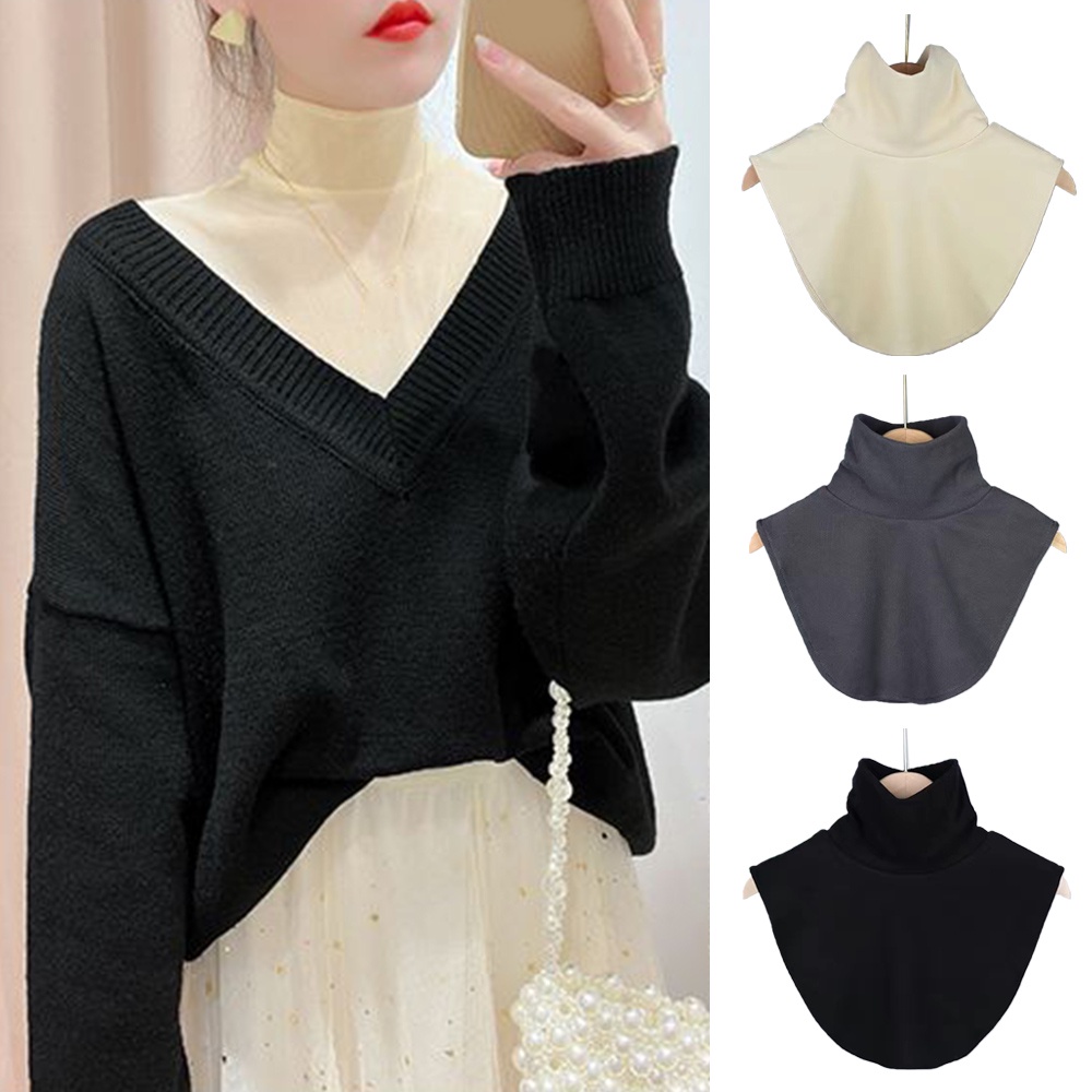 เสื้อเบลาส์ คอเต่าปลอม ผ้าพันคอ สีพื้น แบบถอดออกได้ แฟชั่นฤดูใบไม้ร่วง และฤดูหนาว สําหรับผู้หญิง