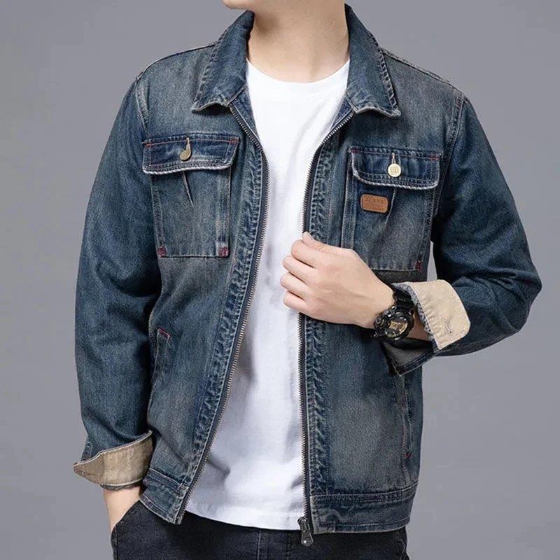 เสื้อแจ็กเก็ตยีน แต่งซิป แฟชั่นฤดูใบไม้ผลิ และฤดูใบไม้ร่วง สําหรับผู้ชาย