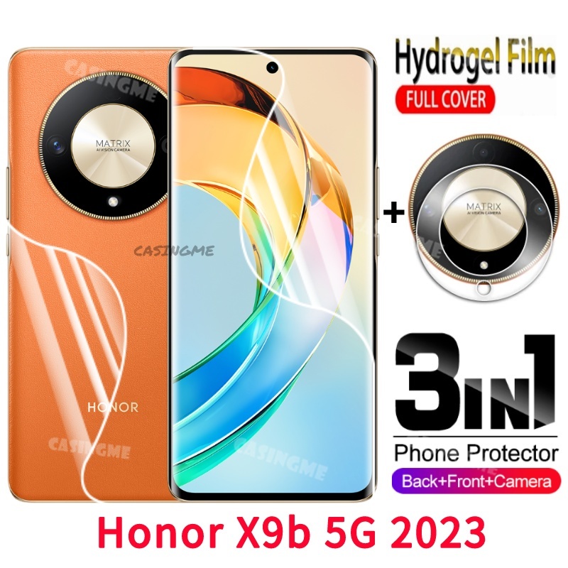 Honor X9d 5G 2023 3in1 Hydrogelฟิล์มไม่กระจกนิรภัยด้านหน้าปกหลังSoft Screen Protectorกล้องด้านหลังป้