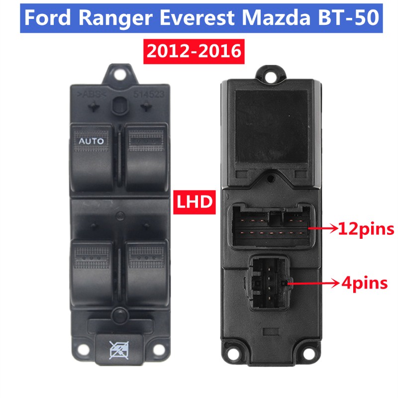 สวิตช์หน้าต่างไฟฟ้า ด้านหน้าซ้าย 12+4PINS สําหรับครอบครัว 4door Ford Ranger Everest Mazda BT-50 2012-2016 Ford Laser 1999-2005 Mazda 323 BJ 1998-2001 Mazda 6 2003-2005