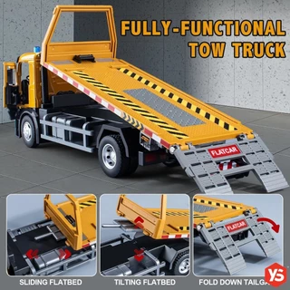 🔥ส่งไวจากไทย🔥ส่งไวจากไทย1:18 Scale ขนาดใหญ่ Diecast รถก่อสร้าง Flatbed Tow รถบรรทุกโลหะพร้อมรถพ่วงขนส่งขับเคลื่อนแรงเสียดทานพร้อมไฟและเสียง