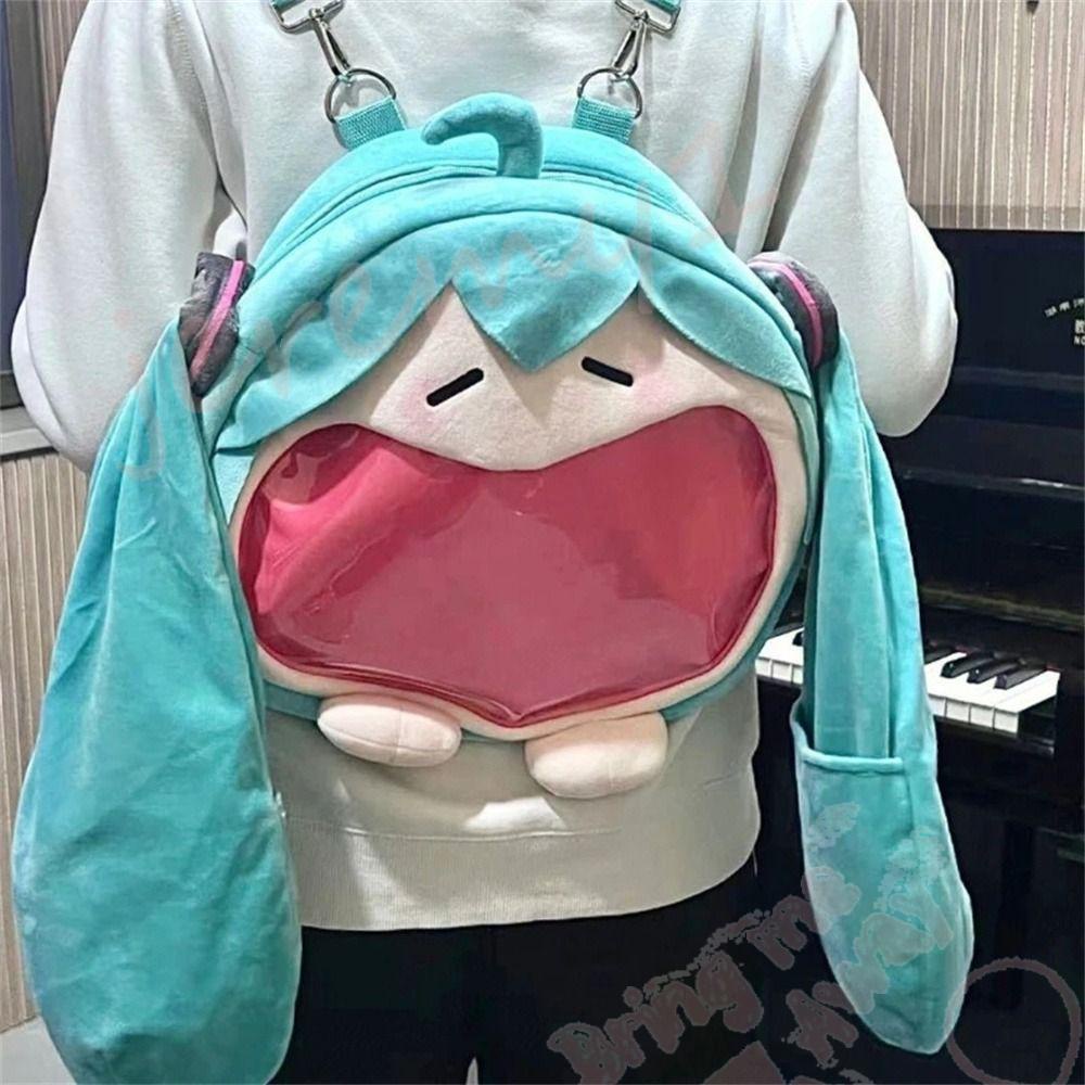 Jeremy1 Hatsune Miku กระเป๋าเป้สะพายหลัง กระเป๋าสะพายไหล่ กระเป๋านักเรียน ผ้ากํามะหยี่ขนนิ่ม ลายการ์ตูน สําหรับผู้หญิง