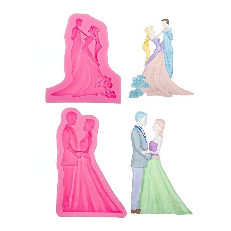 3D เจ้าบ่าวเจ้าสาวแม่พิมพ์ซิลิโคนชุดแต่งงาน F Ondant เค้กตกแต่ง Cupcake Topper ลูกอมช็อกโกแลตแม่พิมพ์ DIY อุปกรณ์เบเกอรี่