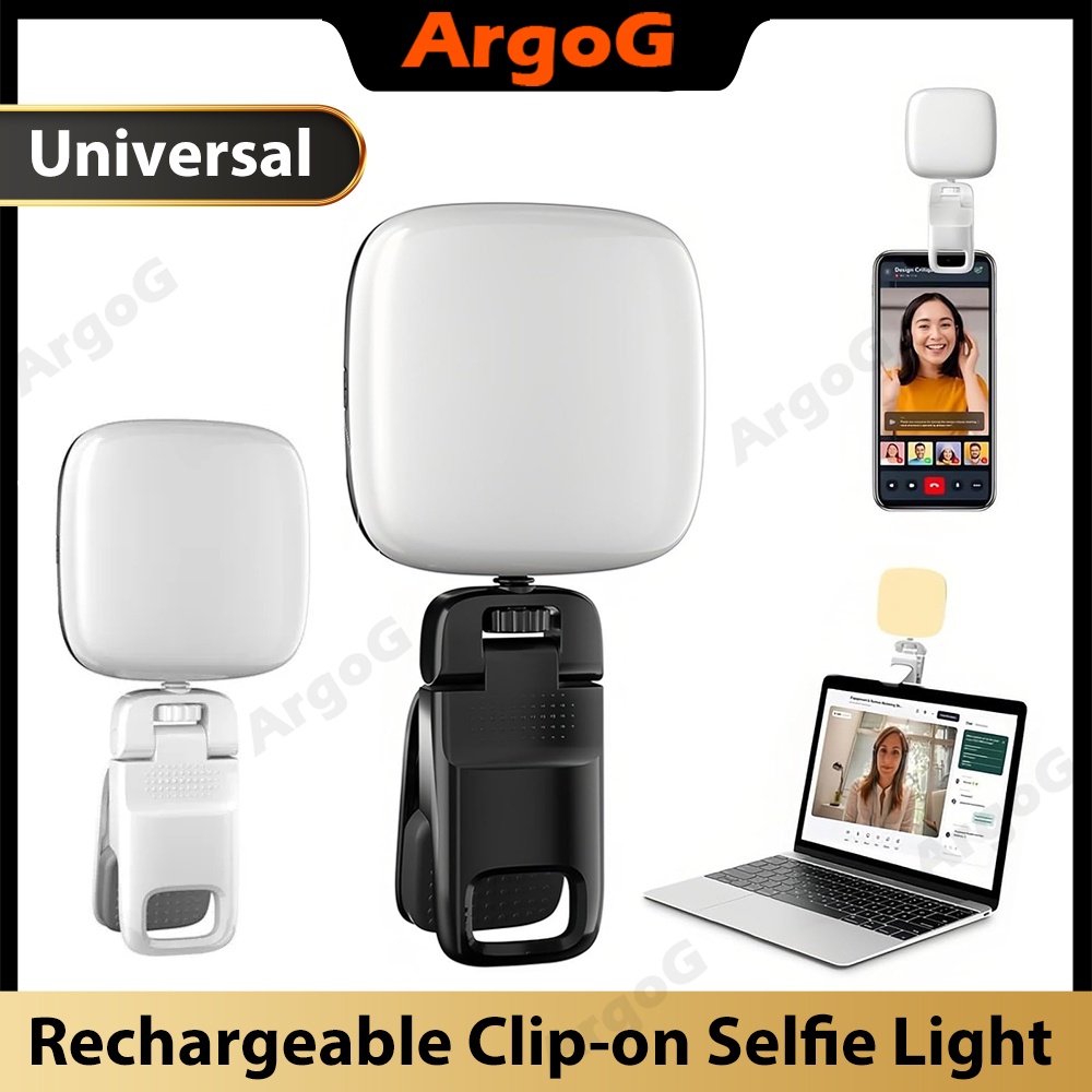 Argog ไฟเซลฟี่ LED 3 โหมด แบบคลิปหนีบ ชาร์จได้ สําหรับถ่ายภาพ แต่งหน้า โทรศัพท์มือถือ