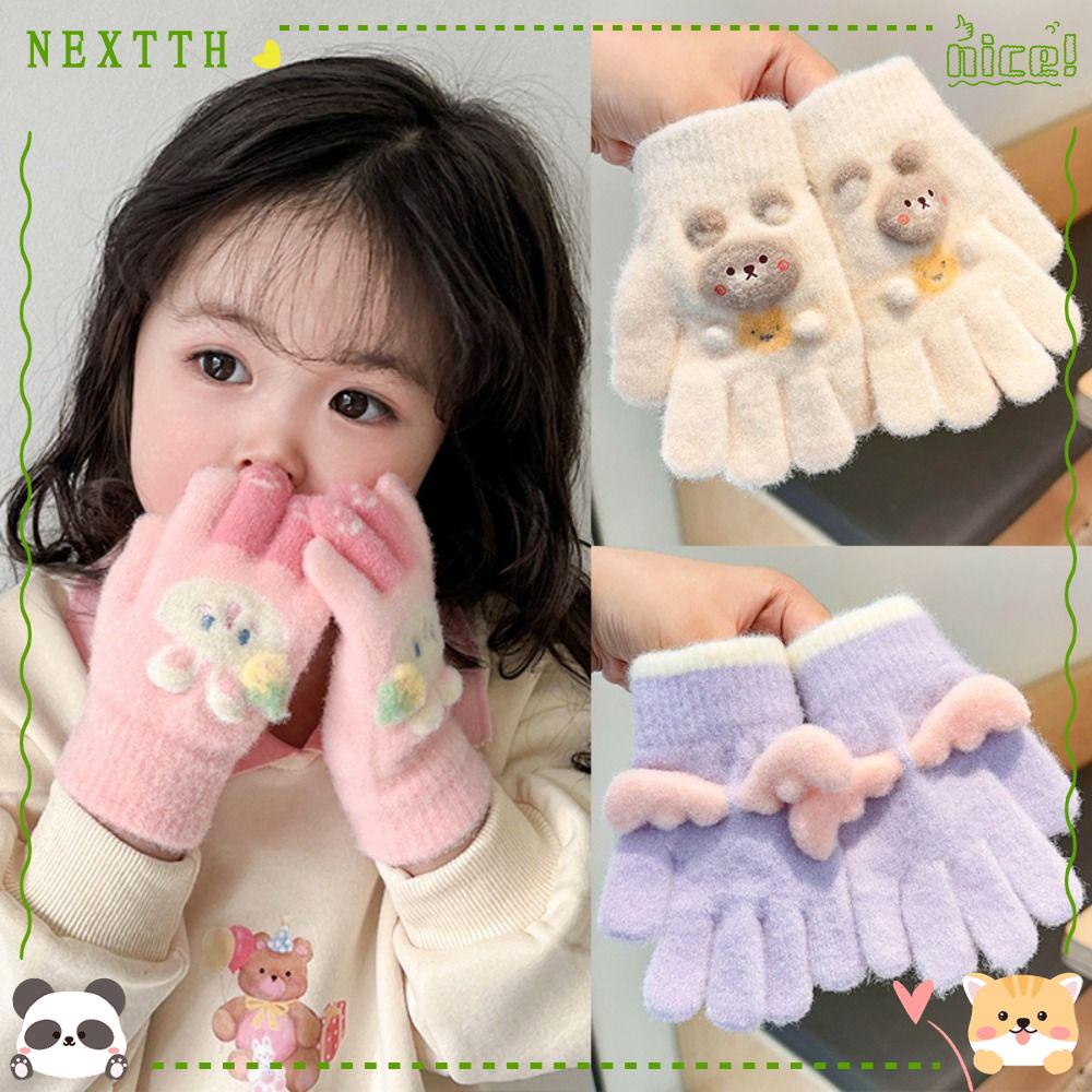Nextth ถุงมือ ผ้าถัก แบบเต็มนิ้ว ลายการ์ตูนน่ารัก กันลม ให้ความอบอุ่น แฟชั่นฤดูหนาว สําหรับเด็กอายุ 1-5 ปี