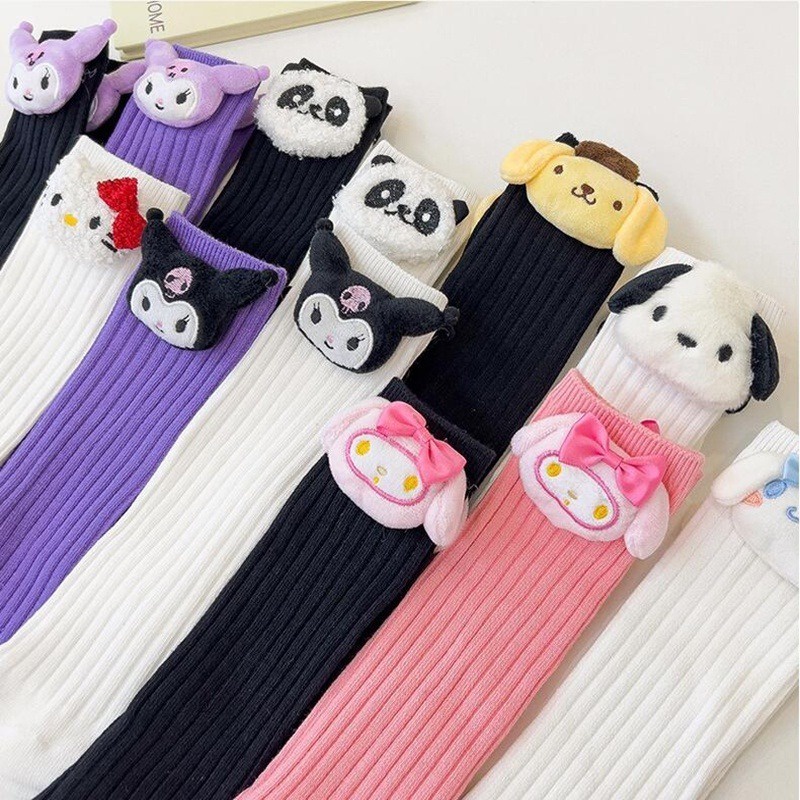 SANRIO ถุงเท้า ผ้าฝ้าย แบบนิ่ม ลายการ์ตูนอนิเมะ Kuromi ให้ความอบอุ่น แฟชั่นฤดูหนาว สําหรับเด็ก
