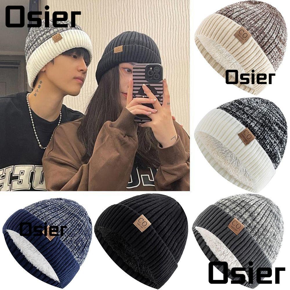 Osier1 หมวกบีนนี่ ผ้าขนแกะถักโพลีเอสเตอร์ ลายทาง สไตล์วินเทจ กันลม หนา สําหรับผู้ชาย ผู้หญิง