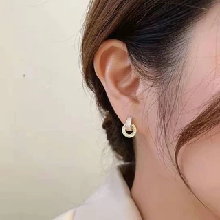 ต่างหูเข็มเงิน 925 ประดับเพชร ทรงกลม ขนาดเล็ก สไตล์เกาหลี สําหรับผู้หญิง