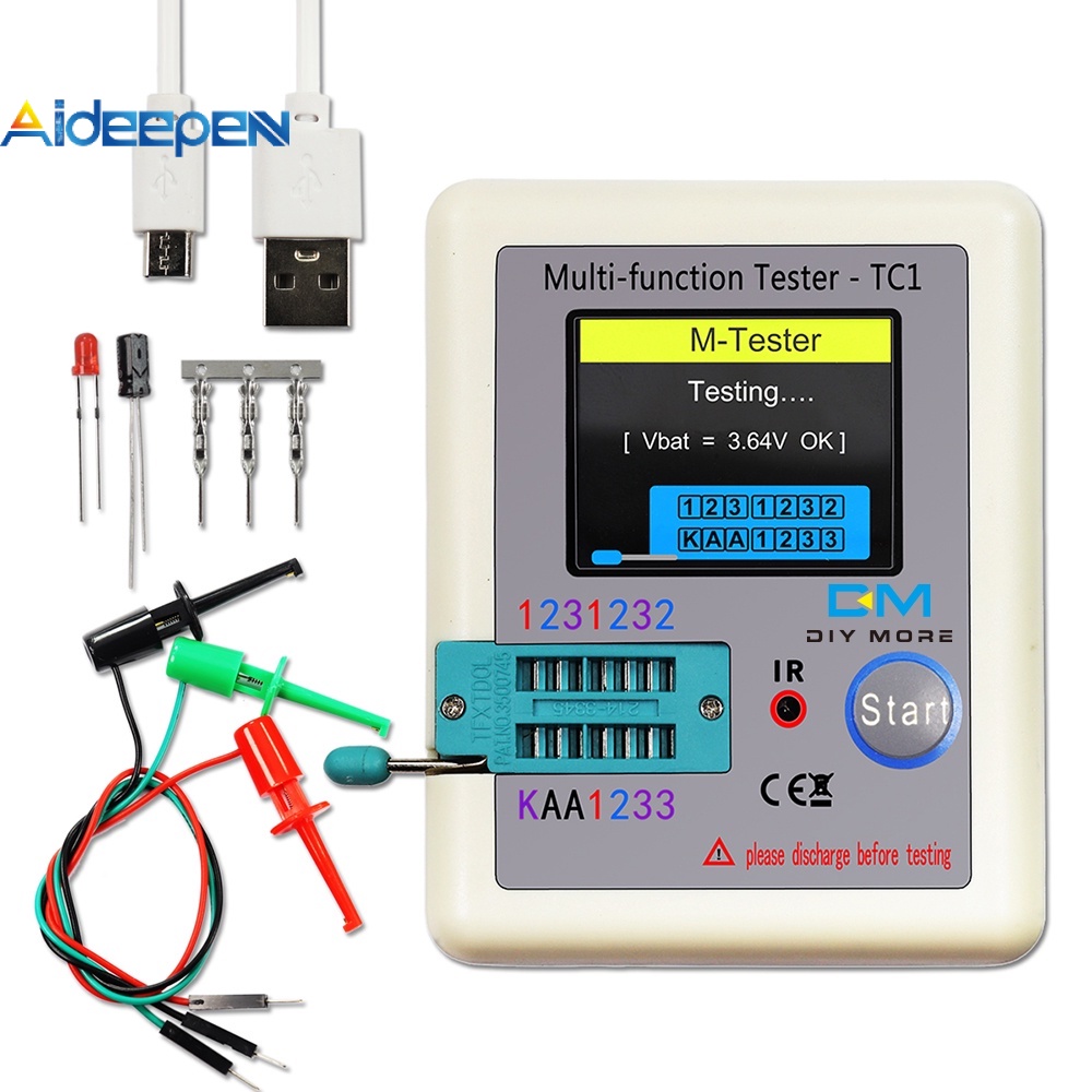 Aideepen LCR-TC1 เครื่องทดสอบทรานซิสเตอร์ ไตรโอด ตัวเก็บประจุ ทรานซิสเตอร์ แบ็คไลท์ TFT แบบพกพา อเนกประสงค์ หลากสี
