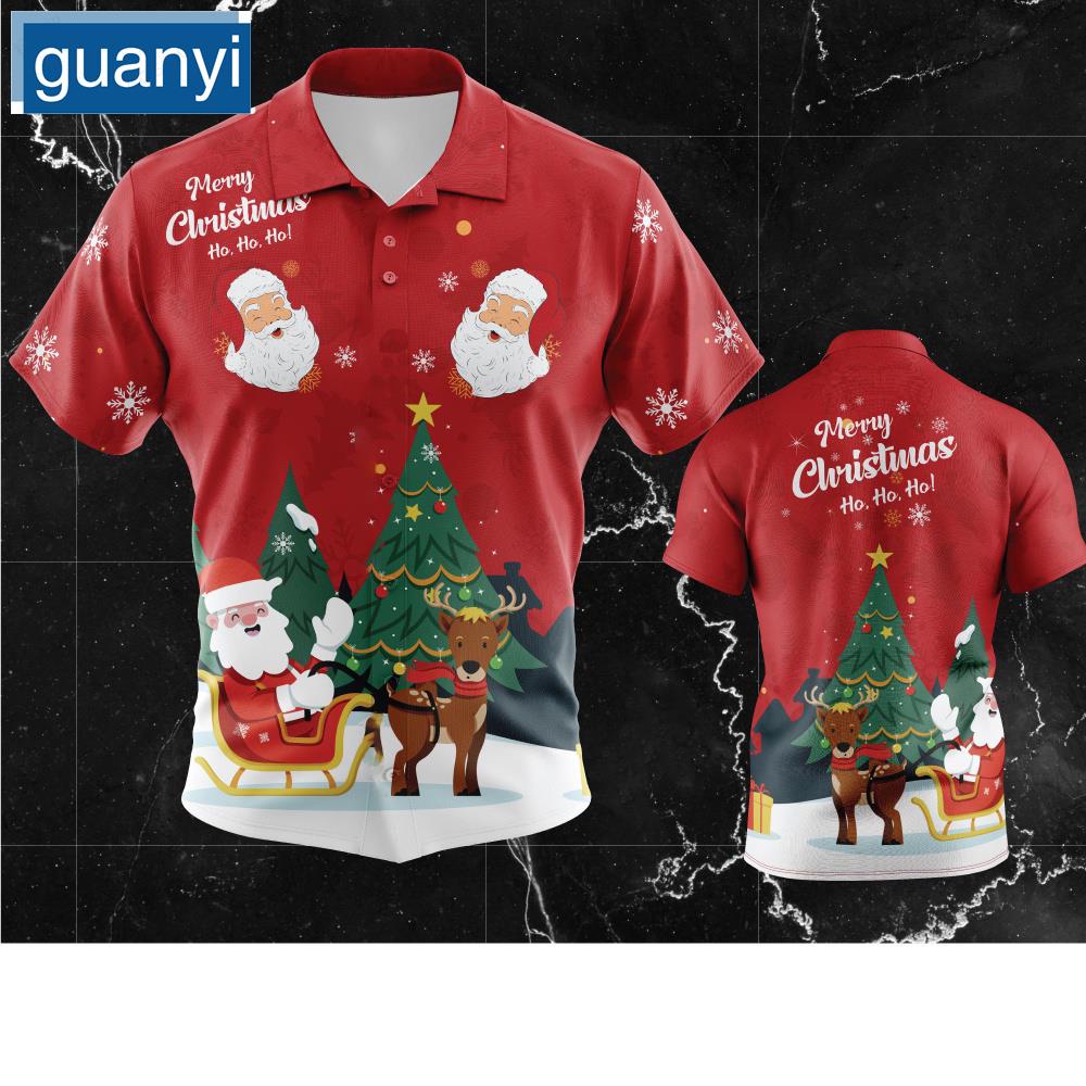 เสื้อโปโล คอกลม ลายคริสต์มาส สไตล์ฮาวาย เหมาะกับของขวัญปีใหม่ สําหรับผู้ชาย และผู้หญิง