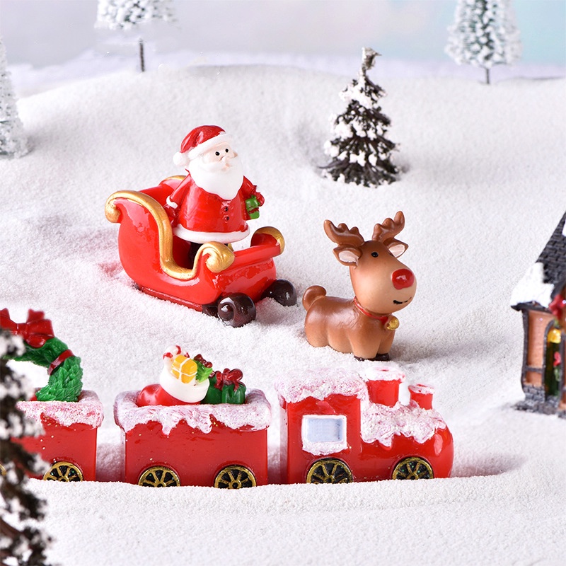 ใหม่คริสต์มาส Elk Sled Santa Claus Micro ภูมิทัศน์หิมะตกแต่งตกแต่งสวนรถไฟหัวรถจักร Carriage Diy เรซิ่นหัตถกรรม