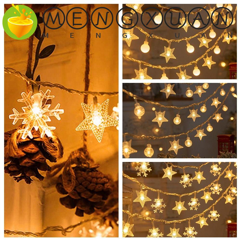 Mengxuan สายไฟ LED รูปเกล็ดหิมะ ดาว ใช้แบตเตอรี่ 1.5 ม. 3 ม. สําหรับตกแต่งต้นคริสต์มาส งานแต่งงาน